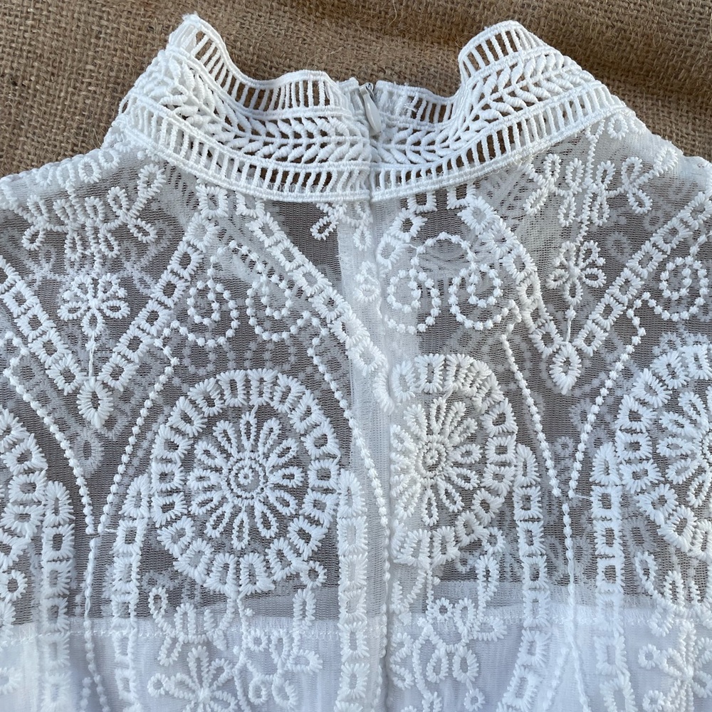 SHEIN Mock Neck Embroidery Mesh Sleeveless Dress - Picture 5 of 6